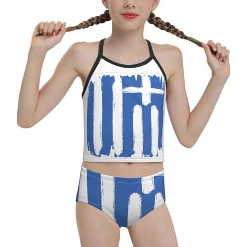 Proud Swimsuit for Children young Girls Print Greek Flag Greece Growing Up Greek Biquini 2021 Wholesale Girl Swimming Suit