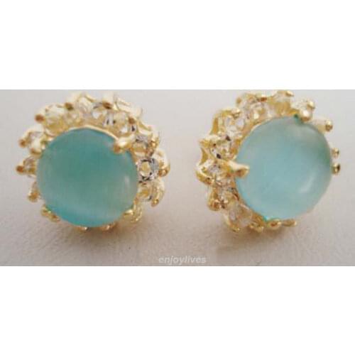 Hot selling> Hot sale new Style >>>>Sky-blue Opal Yellow Plated Crystal Stud Earrings -Bride jewelry free shipping