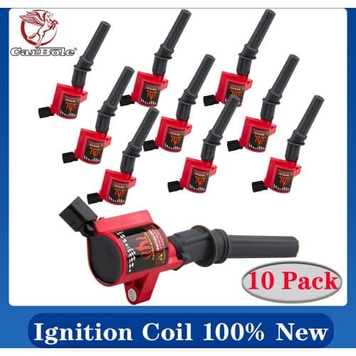 CARBOLE Ignition Coil Complete 10 Pack Ford F150 F250 F350 Ford Lincoln Mercury 4.6 5.4 6.8L V10 DG508 Red Black Ignition Coil