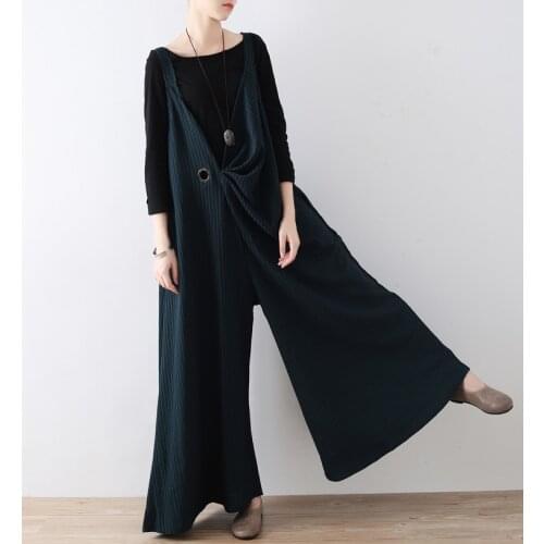 Women Loose Spring Striped Jumpsuit Ladies Plus Size Stripe Wide Leg Trousers Pants Overalls Female Rompers