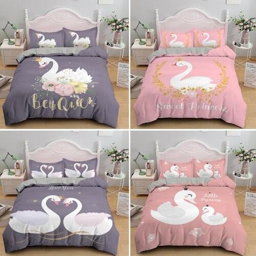 Cartoon Swan Bedding Set For Girls Single Queen Duvet Cover Sets Comforter Covers With Pillowcase 2/3pcs Bedclothes Dropship