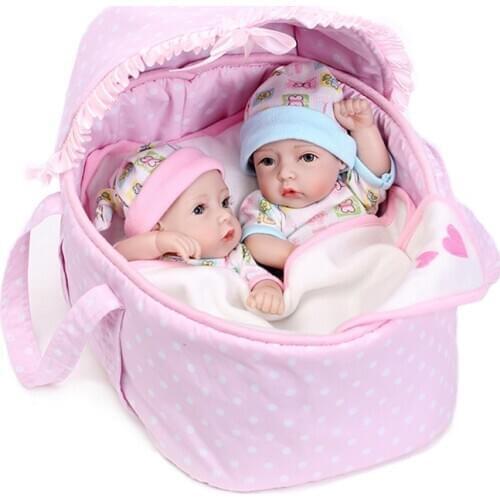 28cm Reborn Baby Doll Full Body Silicone Can Be Bathed In Water Lifelike Bebe Boneca Toddler Twins with Cradle Play House Toy