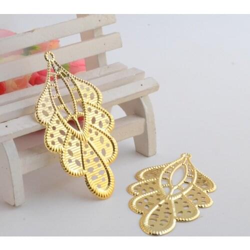 MIAOCHI 30Pcs Golden Filigree Leaf Pendants/ Connectors Metal Crafts Gift Decoration DIY Findings 7.8x4.3cm J3105