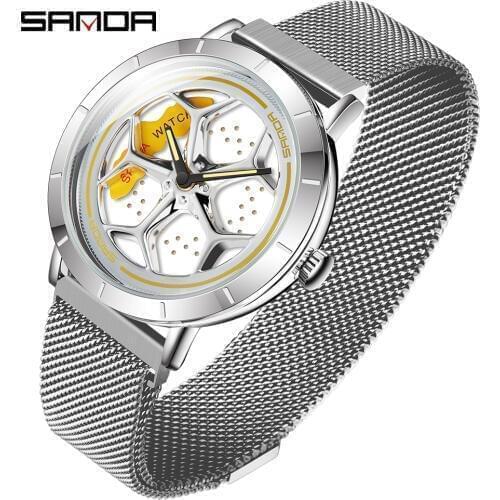 Fashion Sanda Top Brand Men Mesh Steel Watch Luxury Calendar Quartz Wrist Business Casual For Man Clock Relogio Masculino