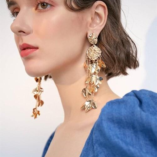 Fashion Gold Color Metal Long Tassel Drop Earring For Women Geometry Wild Temperament Exaggerated Street Shooting Dangle Earring