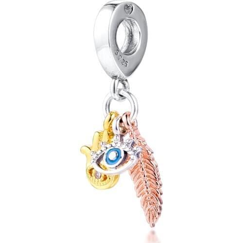 2020 NEW Hamsa, All-seeing Eye & Feather Spirituality Dangle Charm Silver 925 Jewelry Pendant Charms for Jewellry Making