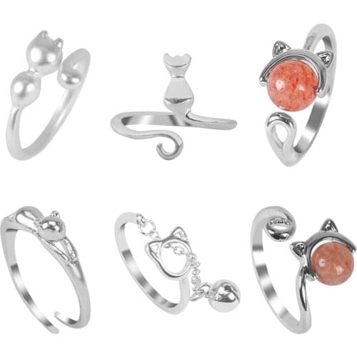 Fashionable New Female Animal Ring Hollow Kitten Small Bell Opening Adjustable Simple Personality Girl Jewelry Gift Hot