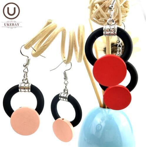 UKEBAY NEW Wood Accessories Rubber Jewelry Drop Earrings Women Jewellery Handmade Strange Earrings Wedding Gift Red Pink Earring