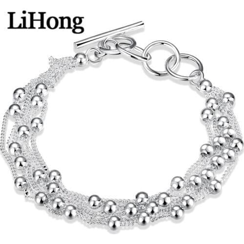 New Style 925 Sterling Silver Smooth Beads Multi-Chain Bracelet Jewelry Bracelet Suitable For Feminine Charm Wedding Engagement