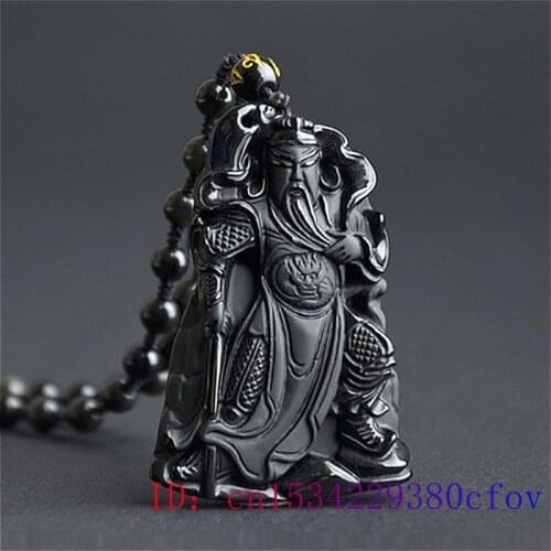 Obsidian Guangong Pendant Black Accessories Women Necklace Men Fashion Amulet Jewelry Carved Natural Jade