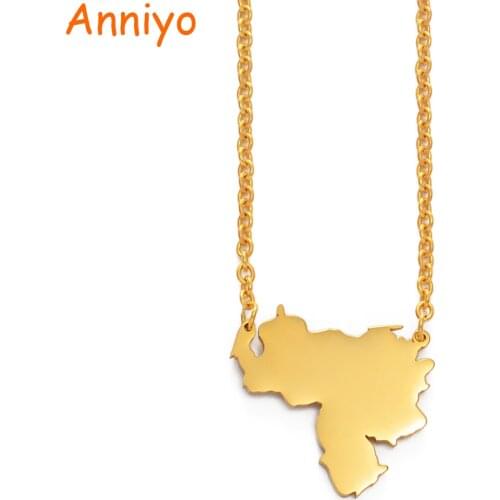 Anniyo Venezuela Map Pendnat Necklace for Women Gold Color stainless steel Jewelry Maps of Venezuelan #201221