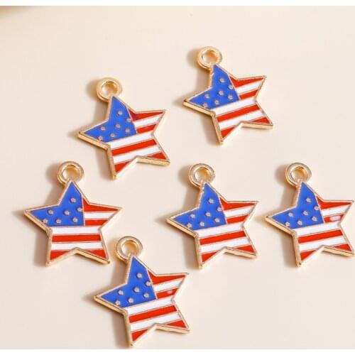 10pcs 16*18 National USA Flag Charms for Earrings Pendants Necklaces Making Enamel Star Charms Handmade DIY Jewelry Accessories