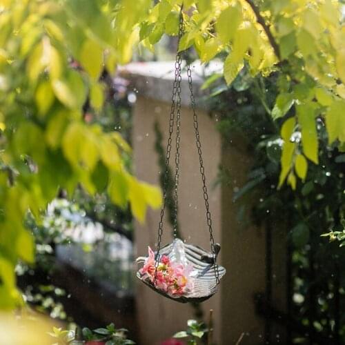 Hanging Chain Bird Feeder Platform Seed Dish Tray Metal Feeding Bowl Outdoor Garden Backyard Decor