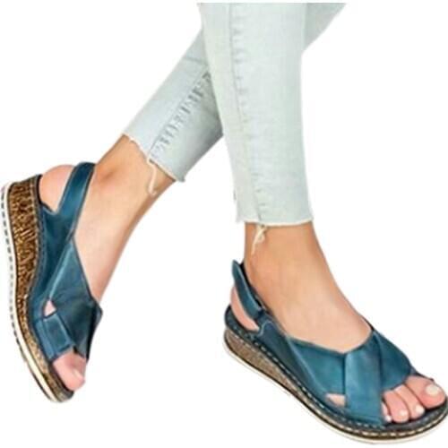 Durable Women Sandals Fashion Summer Peep-toe Wedge Sandal Comfortable Breathable Slip-on Flat Shoes For Travel Dating