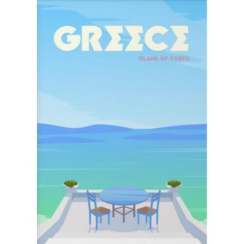 Retro Island of Corfu, Greece Art print Silk poster Home Wall Decor