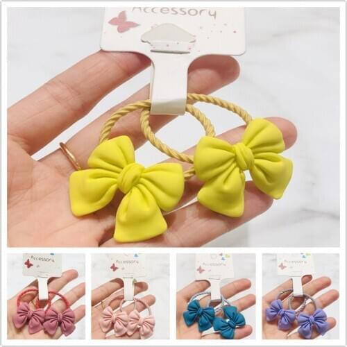 2Pcs Bowknot Hair Accessories Children Rubber Bands Scrunchies Elastic Hair Bands Girls Headband Decorations Ties Gum For Hair