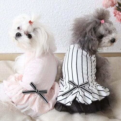 Spring Summer Pink White Stripe Dogs Dresses Cute Bow-knot Puppy Dog Clothes 2021 Skirts Chihuahua Yorkshire Pet Dog Clothes
