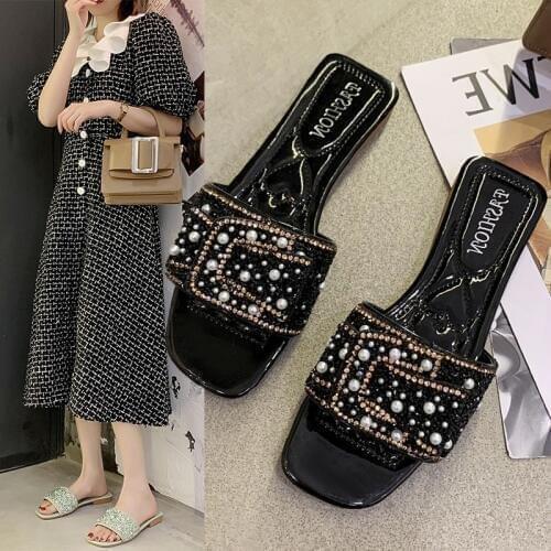 Slides Sandals Womens Fashion Slippers Decorated with Sequins and Pearls