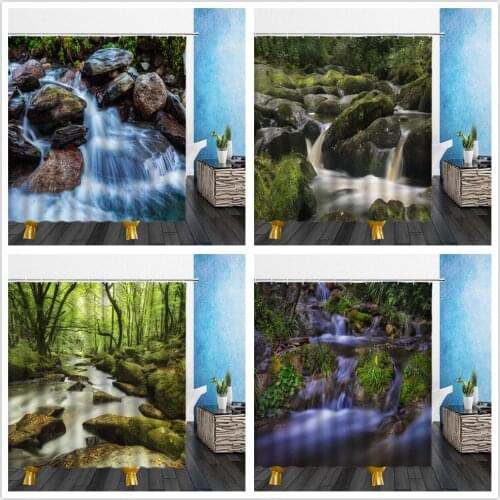 Modern 3D Printing Forest Shower Curtain Green Plant Tree Landscape Bath Curtain With Hooks For Bathroom Waterproof Scenery