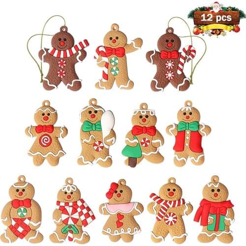 12 Pcs Gingerbread Man Ornaments for xmas Tree Decorations, 7.5cm Tall Gingerman Hanging Charms Xmas Tree Ornament Holiday Decor