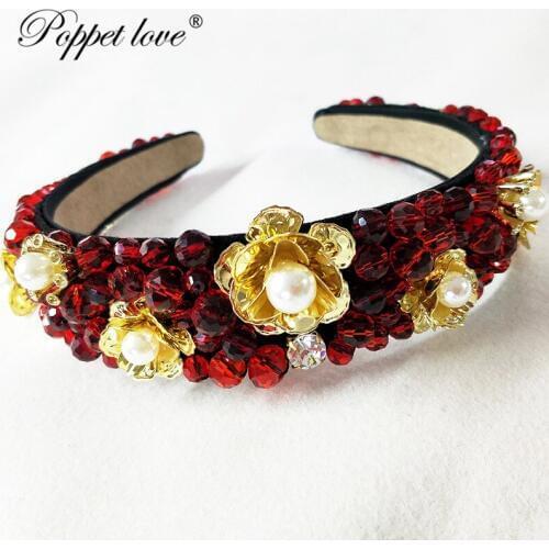 Vintage Bridal Headpiece Costume Hair Accessories Flapper Great Beads weaving Inspired Gold Flowers Medallion Pearl Headband