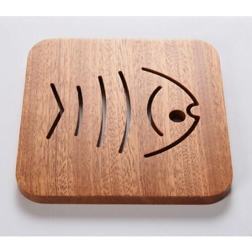 YUSOTAN wood insulation pad cup mat creative fish pattern natural solid wood housewares for kitchen wooden non-slip coasters