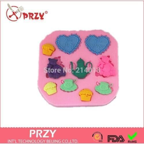 Fondant Cake Decoration Mold Soap Mold 100% Food Grade Raw Material Jelly Mold Love Bear Tea Shaped Silicone Moulds PRZY 001
