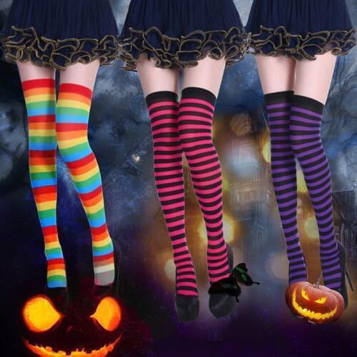 Womens Sheer Striped Thigh High Stockings Plus Size Over The Knee Slim Socks