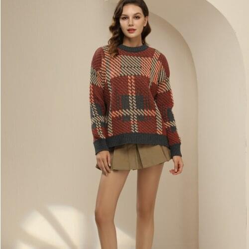 Winter Warm Sweater Women 2021 Fall/winter New Fashion Lazy Style Thick Loose Check Pullover Long-sleeved Knitted Top