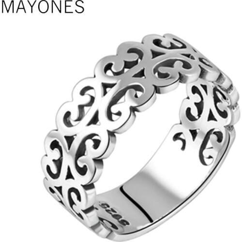 Ethnic style 925 sterling silver ring Carved decorative pattern design girl Solid silver rings popular jewelry birthday present
