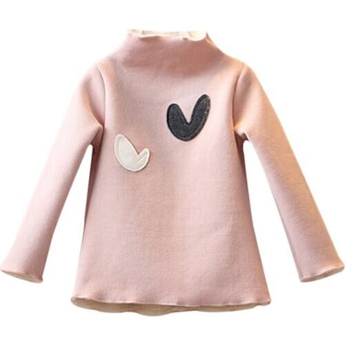 Winter Autumn Girl Sweater Kids Sweatershirts Children Clothing T-shirt Long Love Print Plus Velvet Thick Turtleneck Sweaters