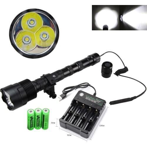 6000lm Hunting Airsoft Element Weapon Light 3*T6 Tactical Hunting flashlight+3*18650+Remote Pressure Switch+Scope Mount+Charger