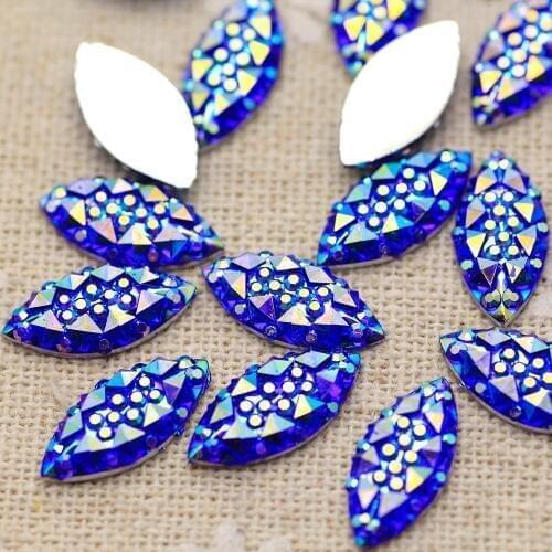 7*15mm 100pcs Marquise Shine Blue AB Color Silver Base Sew On Rhinestone Glue on Rhinestones without holes DIY Dress Clothing