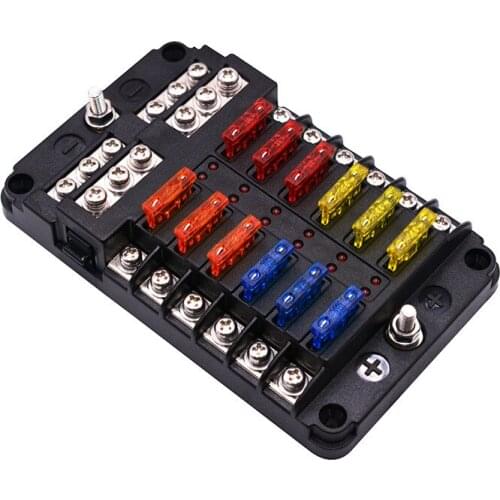 Car fuse box plug-in screw type with negative multi-channel fuse box LED indicator boat accessories