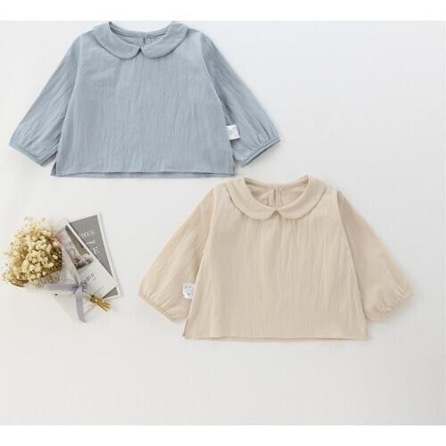 Newborn baby girls blouse cotton linen petal collar infant kids shirt toddler baby girls clothing tops children bottoming shirt