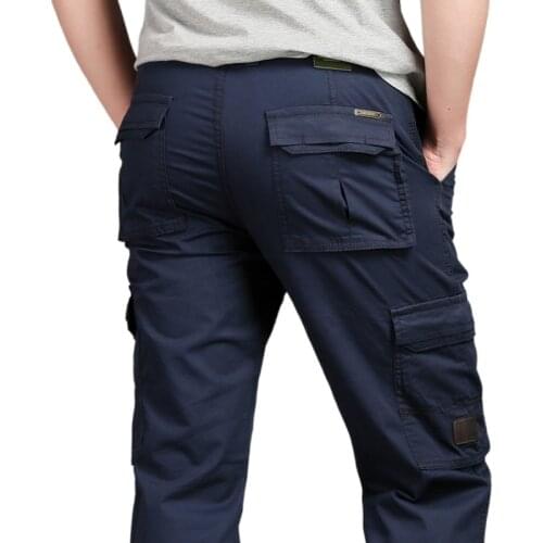 New Mens Summer Multi-pocket Overalls Pants Man Spring Autumn Casual Brand Army Green Cotton Loose Cargo Pant long trousers 44