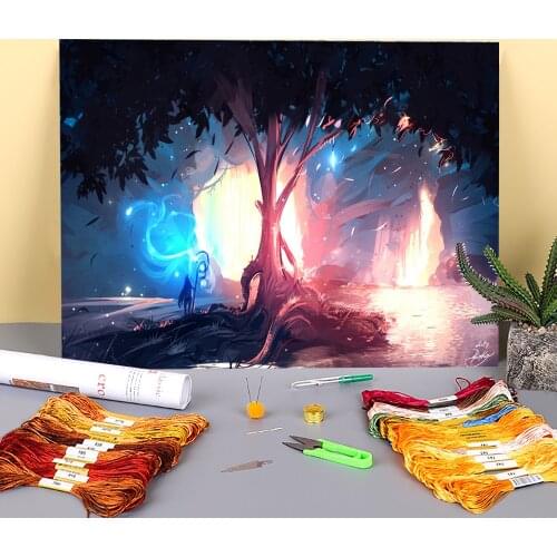Scenery Cave Of Miracles Pre-Printed 11CT Cross-Stitch Embroidery Kit DMC Threads Painting Handicraft Craft work Floss
