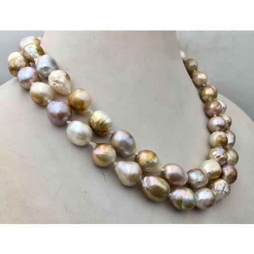NEW long 36" 12-15mm baroque multicolor South China Sea pearl necklace AAA