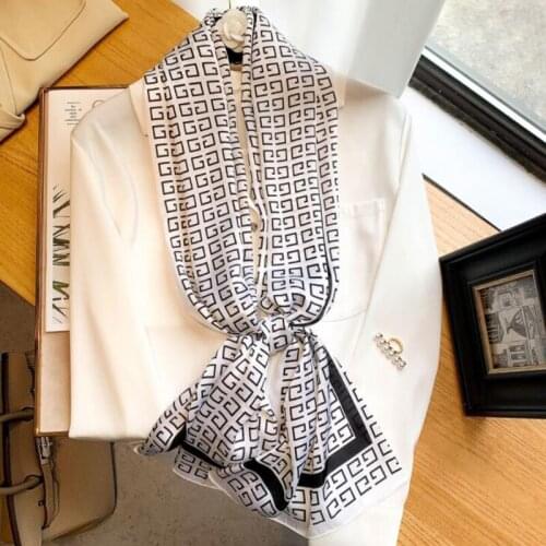 Classic Houndstooth Print Silk Scarf Travel Shade Shawl Career Scarfs Ladies All-match Decorative Scarves Women Bandana Bufandas