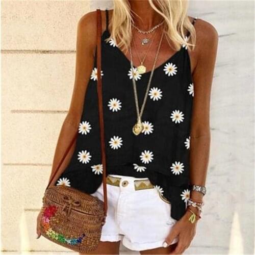 Summer Women Fashion Tank Tops Chrysanthemum Blossom Flowers Printed Sleeveless Vest Tank Tops Camis Clothes