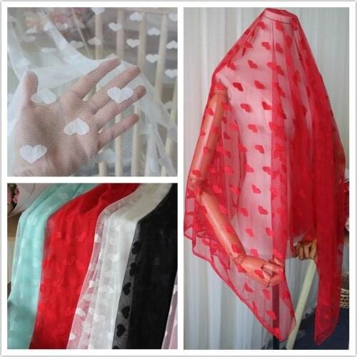 50cm White Black Mint Green Fashionable Heart Stretch Tulle Fabric Soft Mesh Fabric For Wedding Dress Sewing Girl Tulle Skirt