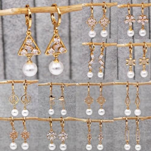 Fashion Pearl Earrings Drop Heart Earrings for Womens Earrings Gold Filled White Zircon Dangle Earrings Wedding Jewelry Gift