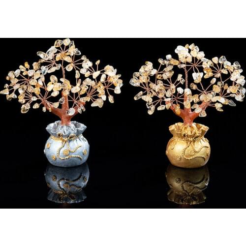Natural Crystal Lucky Tree Purse tree rich tree olivine treasure tree ornaments Opening Gifts Feng shui Retro House decoration