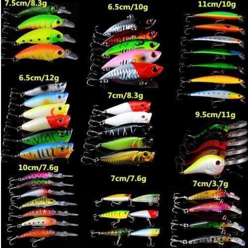 New 49pcs/lot Carp Fishing Lures 9 Different Style Crankbait Fishing Tackle Mixed 49 Colors Quality Lifelike Fake Bait Wholesale