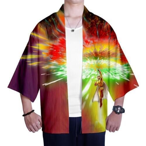 New Japanese Anime One Punch Man Cosplay Costume 3d Print Kimono Shirt Men Seven Point Sleeve Tops 3D Cardigan Jacket Streetwear