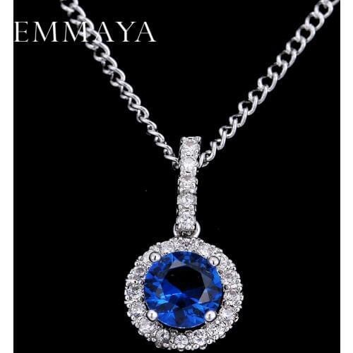 EMMAYA Synthetic Blue Cubic Zirconia Necklaces Heart and Arrows CZ Pendant Necklace with 8mm 2ct Cubic Zirconia