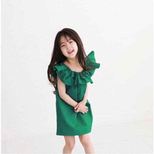 Girls' Lotus Leaf Collar Dress Summer Style Childrens Sweet Skirt Childrens Skirt Childrens Wear