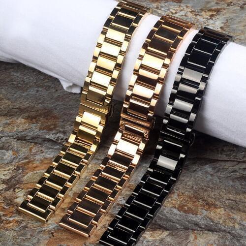 18MM 20MM 21MM 22MM 24MM Stainless Steel Watchbands silvery Golden Rose gold Men Metal Polished watch bracelets Watch Strap Band