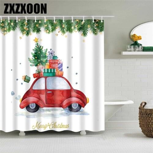 European Style Christmas Bathroom Shower Curtain Snowman Snowflake Christmas Trees Deer Bath Curtain Frabic Polyester with Hooks