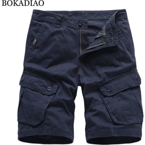 BOKADIAO Men casual Cotton Cargo Shorts Pocket summer fashion Loose Bermuda Beach Shorts male Army Military Tactical Short Pants